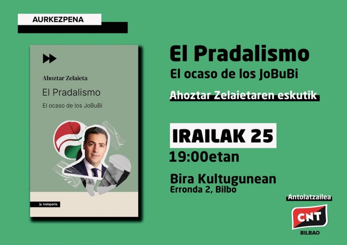Ahoztar Zelaietak "El Pradalismo" liburu berria aurkeztuko du Bira Kultur Gunean